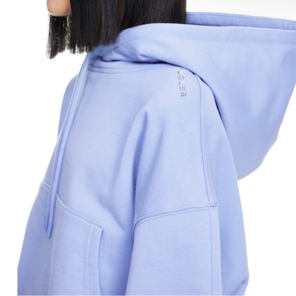 🆕MUGLER X H&M BABY BLUE CROPPED BALLOON SLEEVE HOODIE WITH SILVER STAR & LOGO - Picture 4 of 8